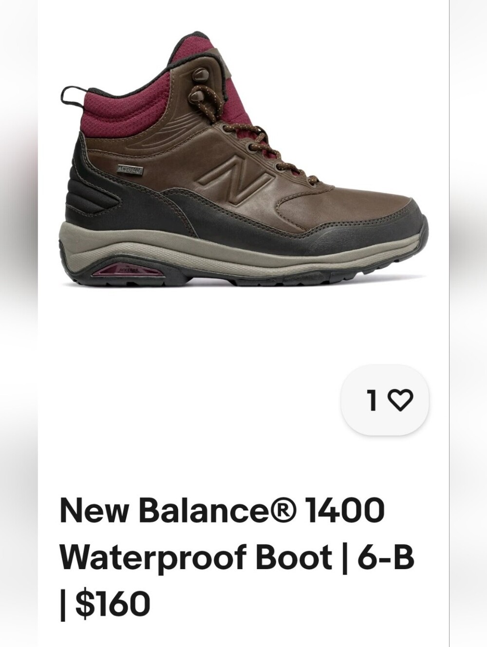 Mens New Balance 1400 Waterproof Boot Size 12